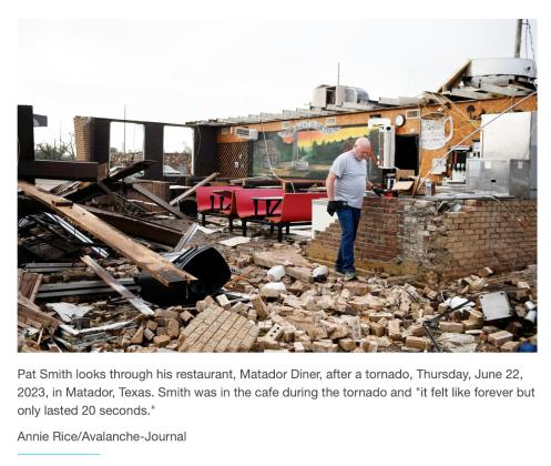 In its Dec. 11 online issue, the Lubbock Avalanche-Journal posted an album of its best news photographs of 2023. Among them was Annie Rice’s image of the day after the Matador tornado of June 21, 2023. | AVALANCHE-JOURNAL PHOTO