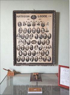 LODGE BRETHREN Inside the Lodge room hangs a depiction of Lodge members circa 1900.