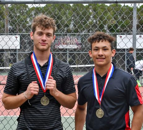 DISTRICT CHAMPS Motley County tennis competed last week at District, with Jason Richards and Kadyn Roys placing 1st in Boys Doubles and advancing to Regionals. | COURTESY PHOTO