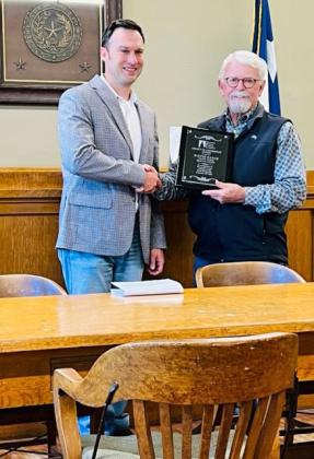 NANCE HONORED Dustin Meyer, executive director of the Panhandle Regional Planning Commission, presented outgoing Briscoe County Judge Wayne Nance with the PRPC’s Legacy Award. | COURTESY PHOTO