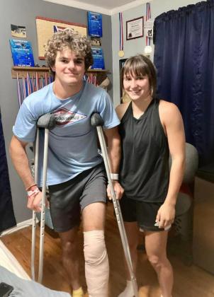 UPANDABOUT On Saturday, Beard was in pain but up on crutches and ready to return home, according to his family. | FACEBOOK