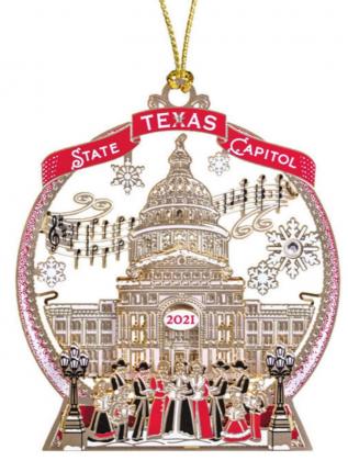 AT THE MOTLEY COUNTY LIBRARY The 2021 Texas Capitol Ornament, “Music of the Capitol,” honors over 100 years of musical performances at the Capitol. In the whimsical design, a group of carolers sing together on the South steps, encircled inside a fanciful snow globe, with music notes from the “Texas State Capitol Grand Waltz” floating behind the Capitol dome. The ornament will be one of the many gift ideas on sale at the library’s annual holiday event Dec. 2. | COURTESY PHOTO