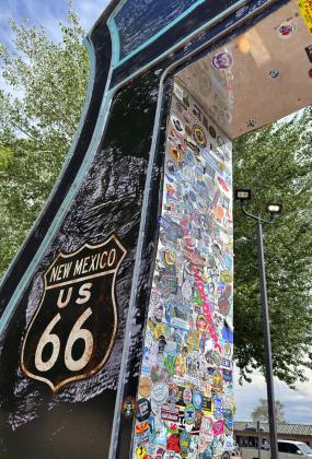 STOP THE STICKERING! At the Route 66 drive-through photo op in Grants, New Mexico (where your authors snapped this image July 7), layers of adhesive stickers threaten to overwhelm the structure’s sleek surfaces.