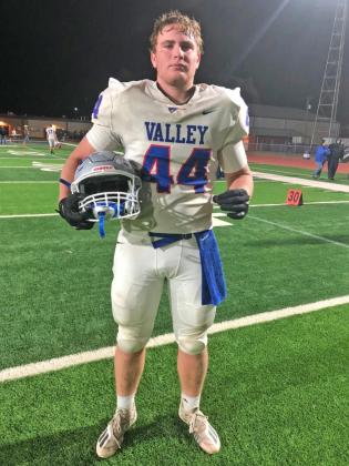VALLEY STANDOUT Tucker Schlueter of the Valley Patriots was selected by Texas 1A Fan as a sticker player in the Valley-Happy playoff game. The fan site said this about the sophomore: “#44 played both sides of the ball. Offensively played center and gave it his all while blocking. Defensively played end and was in a handful of tackles and gave 100% while doing it.” | TEXAS 1A FAN