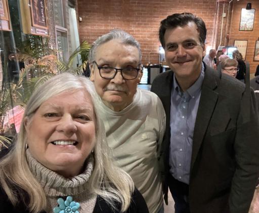AUTHOR MICHAEL WALLIS (center) and John Paget (right) in discussed Paget’s film “Route 66: An American Odyssey” and his forthcoming “The Main Street of America,” at a November 2024 screening inTulsa.“There are lots of straight roads,”Wallis advised the audience. “You need to stick to the crooked roads.” | TEXAS SPUR