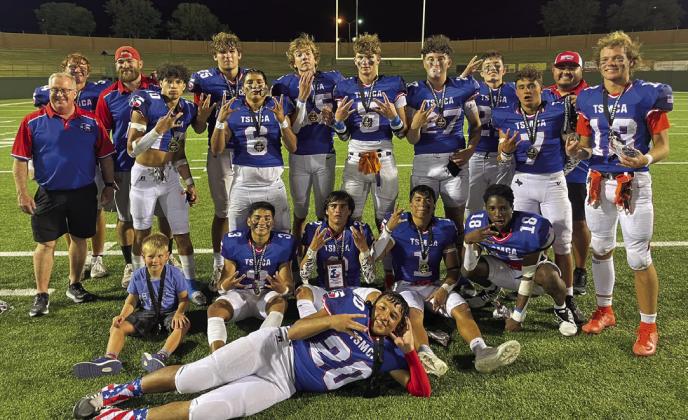 PADUCAH ALL STAR Paducah’s Cord Piper, number 13 (far right), was selected for the Texas Six Man All Star game for the West team. The game was played Friday in Wichita Falls, with the West winning 49-20. | COURTESY PHOTO