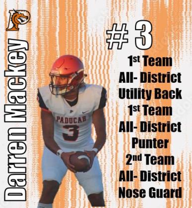 DARREN MACKEY Sophomore, 1st Team Utility Back, 1st Team Punter, 2nd Team Nose Guard