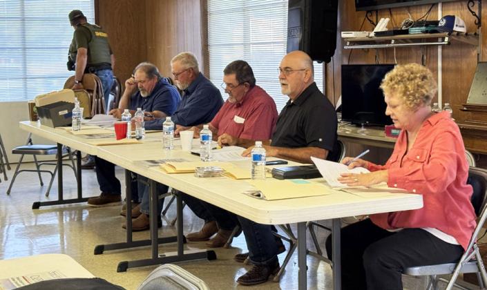 HALL COUNTY COMMISSIONERS met in the fellowship hall of the Memphis First Methodist Church to accommodate largerthan- usual public attendance, while the courthouse is still under construction. | CAPROCK COURIER
