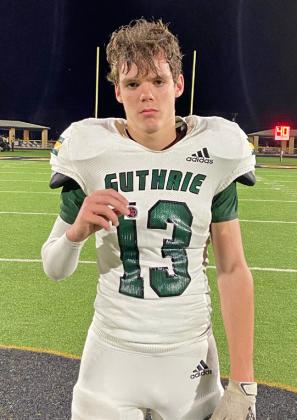GUTHRIE STANDOUT Sophomore Joseph Killebrew of Guthrie was chosen as Texas 1A Fan helmet sticker winner for Week 8 football action in the Guthrie at Jayton game. | TEXAS 1A FAN PHOTO
