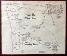 TAKE THE SCENIC TOUR Inside Silverton’s City Ha|l is a framed copy of this tourism map from years past, featuring the Caprock Canyons area and its many scenic drives. Do you know more about this map, and its artist? Email us at CaprockCourier@gmail.com | COURTESY PHOTO