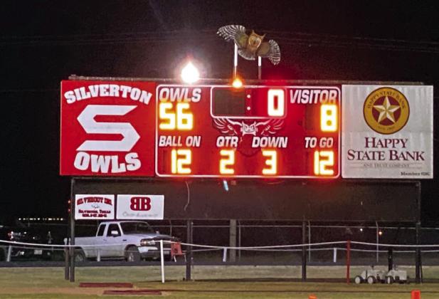 HOMECOMINGWINNERS The Silverton Owls defeated the Lefors Pirates 56-8 Thursday night at their Homecoming game. The victory brings the Owls to a 5-2 season and earns them their first district win. This Thursday they travel to Groom to face the Tigers in another district game. | COURTESY PHOTOS