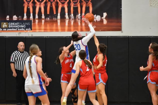 COVERED UP BY COYOTES The Valley Lady Patriots basketball team, ranked #1 in the State for most of the season and last year’s State runners-up, had their playoff run cut short by the Borden Lady Coyotes.The other two Caprock Country girls basketball teams also still in the playoffs, the Motley County Lady Matadors and the Guthrie Lady Jaguars, also had their seasons ended with Area playoff losses. SPOTLIGHT PHOTOS PAGES 8-10. | AINSLEE BUCHANAN