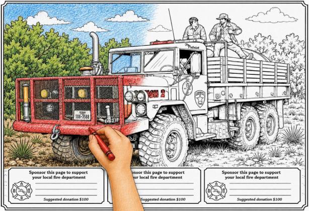 BETWEEN THE LINES Youngsters of all ages who enjoy coloring with crayons or markers are sure to enjoy this interactive fundraiser for local volunteer fire departments. | COURTESY ART