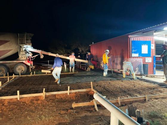 PADUCAH POOL PROGRESS Construction is coming along on the Paducah city pool.This concrete crew was pouring concrete around 4 a.m.Tuesday, July 7, and was to be done with the work by Wednesday. | COURTESY PHOTO