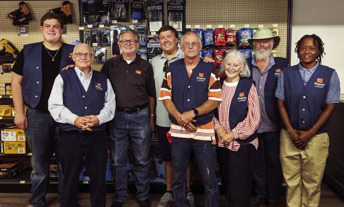 GRAND OPENING On Saturday, July 1, Plains Lumber Company held their grand ppening in Paducah. Developer Mark Hicks, from Lufkin, is flanked by Plains Lumber staff. The Do It Best hardware and lumber company is just one of the properties that Hicks is developinginPaducah;healsoownsCrossroadsCaféonthesquare and slated to open later this year, and the Cottle Hotel, which he has plans for in 2024. | COURTESY PHOTO