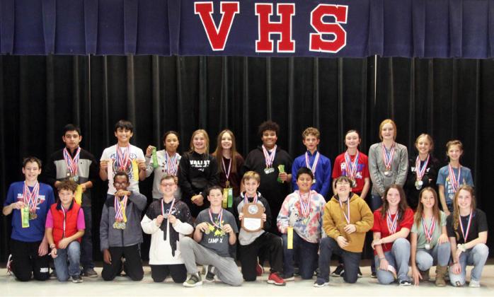 Congratulations go to these Valley School students who participated in UIL competitions recently. In the Elementary catgory, Valley scored 1167.83 points to win overall. Junior High scored 804 points to win overall. | COURTESY PHOTOS