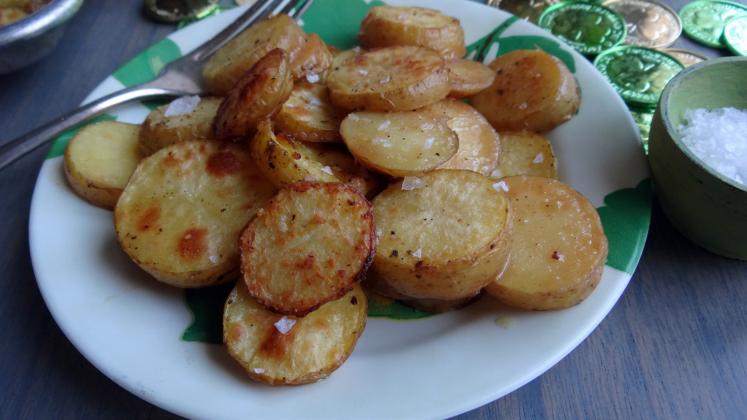 ARECENTTREND for preparing“melting potatoes”uses the same technique I use for roasting them at a high temperature to crisp the outside of the potatoes while building steam on the inside, creating a soft, fluffy interior. | ANGELINA LaRUE PHOTO