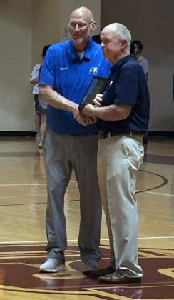 HALLOFFAME Congratulations gotoGuthrie’sRoddyShipman (right), who was inducted into the Texas Six Man Coaches Hall of Fame for basketball on Saturday night inWichita Falls. | COURTESY PHOTO