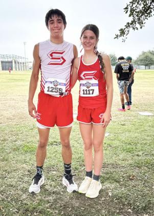 Runners Melody Rampley (right, 18th place) and Hagen Lopez (left, 69th place) both competed in the Texas 1A State Cross Country Meet in Round Rock last Saturday. | KODIE FAIRCHILD