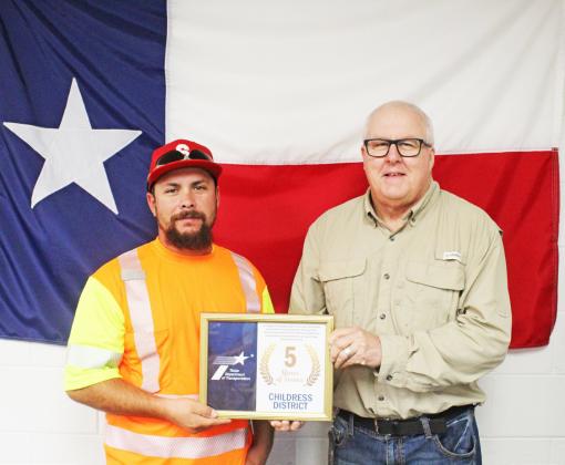 TxDOT Childress District presents service awards to Briscoe employees