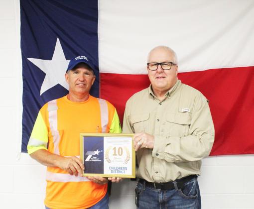 TxDOT Childress District presents service awards to Briscoe employees