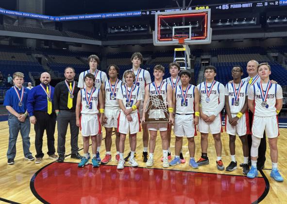 MARCH 6, 2025: PATRIOTSWERE STATE RUNNERS-UP after falling to the Perrin-Whitt Pirates 46-65 in the championship boys basketball game in San Antonio onThursday, March 6. | KODIE FAIRCHILD