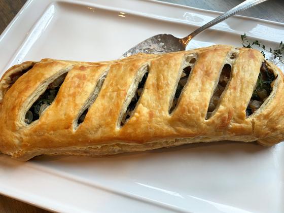 DECADENT BUT LIGHT While the pastry crust for this dish is decadent, filled with light ingredients like mushrooms, spinach, and caramelized onions, it doesn’t make me fill stuffed. | ANGELINA LaRUE PHOTO