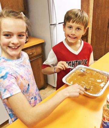 MOTLEY MEAL At their monthly case review, Motley County EMS enjoyed with a meal prepared by the Motley 4-H Food and Nutrition participants. This group of young chefs worked closely with their leader, D’anna Russell, to make a meal of meatloaf, green beans, loaded mashed potatoes, stuffing balls and Neiman Marcus cake for dessert. | COURTESY PHOTOS