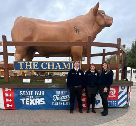 Teg Gleghorn, Kenzi Koepke and Karis McIntosh represented Motley County FFA well last week at the State Fair of Texas Public Speaking Contest, with more than 300 participating in the contest statewide. | COURTESY PHOTO