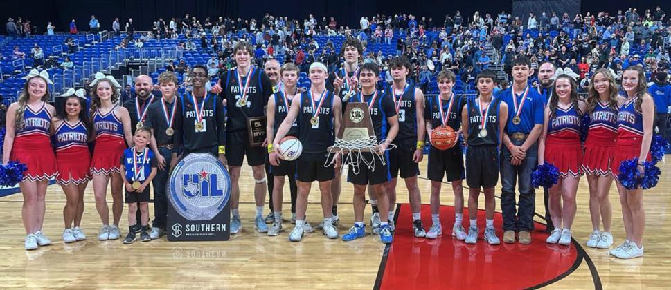STATE CHAMPIONS The #9 Valley Patriots won their first-ever UIL 1A Division I boys basketball state championship on March 12, 2026, defeating the #7 Fayetteville Lions 66-48 at the Alamodome in San Antonio. | COURTESY PHOTO