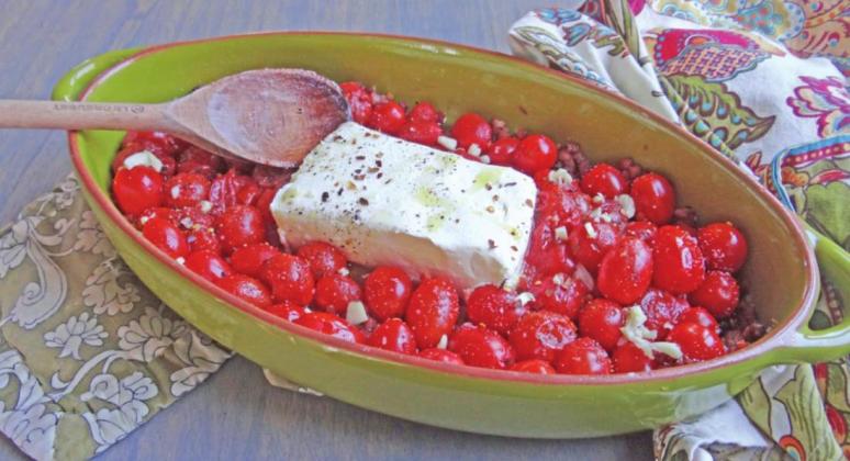 Baked feta-and-tomatoes sauce delicious over pasta