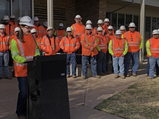 NEW DISTRICT ENGINEER IN 2026 Kylan Francis (left, at lectern) addressed the crowd at the End the Streak Campaign announcement in November 2018, at a staff gathering at theTexas Department of Transportation (TxDOT) Lubbock District Office. | COURTESY PHOTO