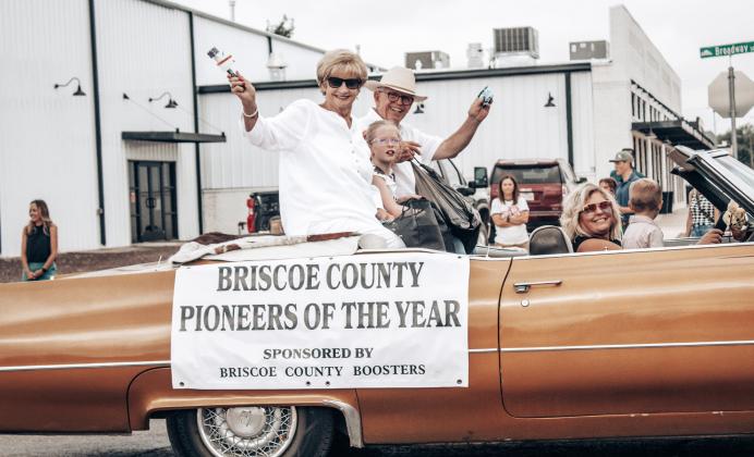 PIONEERS Wayne and Tina Nance (above, with family members in the Saturday parade) were recognized as the 2025 Briscoe County Pioneers with a plaque on stage. MORE PHOTOS, PAGES 9, 10 | KODIE FAIRCHILD PHOTOS