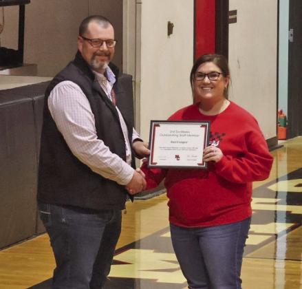 Jaci Cooper was selected as the Motley County ISD Staff Member of the Six-Weeks. She was recognized for “doing an awesome job running the office while taking care of students and staff.” | COURTESY PHOTO