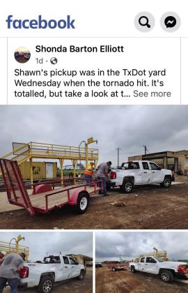 SOCIALMEDIA was essential to sharing information in the aftermath of the June 21 Matador tornado. Shond Barton Elliott posted this tidbit last week. | COURTESY PHOTO