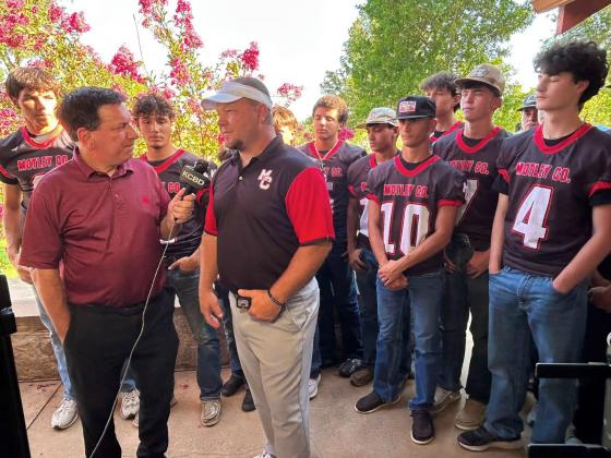 MOTLEY SNEAK PEEK “We want to compete, win district championships, and make a run in the playoffs,”Motley County head football coach Mike Bigham told KCBD sportscaster Pete Christy July 21. | COURTESY PHOTO