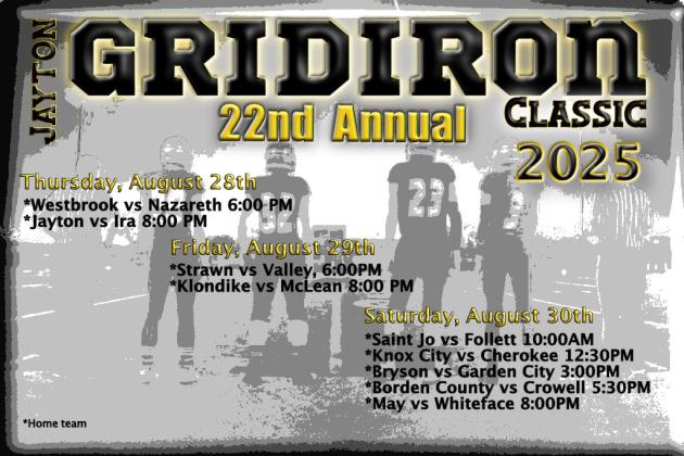Patriot Football will be kicking off the season at the 22nd Annual Jayton Gridiron Classic Friday, August 29 at 6 p.m. against the Strawn Greyhounds. | COURTESY PHOTOS