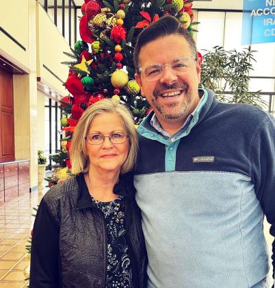 TRI-COUNTY MEALS Kay Calvert of Quitaque-based Tri-County Meals ran into a friend, Broc Carter, of Amarillo last week. Kay was dropping off more than $48,000 in donations collected in Briscoe, Hall, and Motley counties through the Panhandle Gives initiative of the Amarillo Area Foundation.“The community has just come out to ensure their neighbors have food,”she said. | COURTESY PHOTO