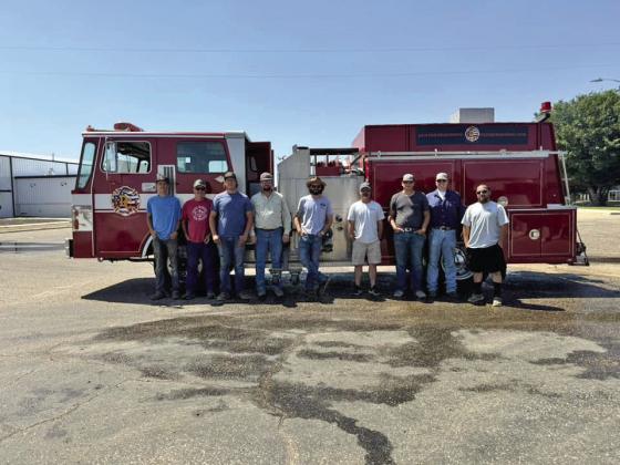 Silverton’s volunteer fire department hosted DC fire training last week. Participating, from left, were Corbin Wadlow, Jason Fletcher, Zane Peterson, Robert Herzberg, Rob (Kid) Kellick (Turkey VFD), Dylan Smith (DC Fire Training), Ryan Martin (TurkeyVFD), Kaison Hubbard, Jodee Robison andWeston Howell. | COURTESY PHOTO