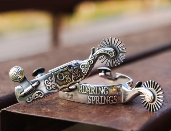 KEEPSAKESPURS This image includes the completed set of spurs builtbyMattHumphreys.TheMDOSQueencontestantsareselling raffle tickets to these spurs. | KRISTA FRANCIS PHOTO