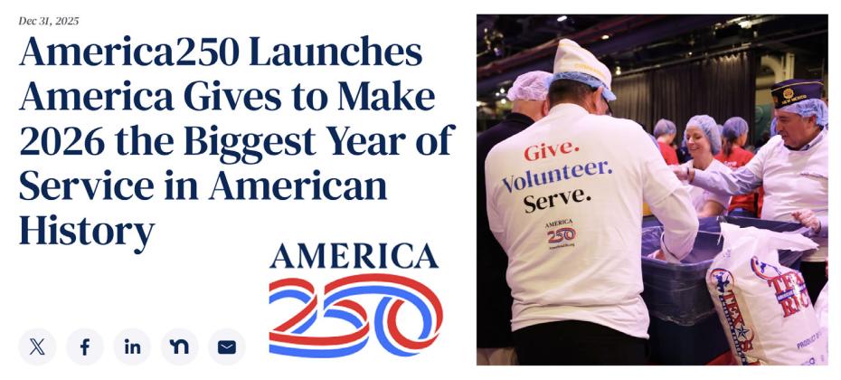 STARTING JAN. 1, AMERICA GIVES challenges businesses, nonprofits, schools, youth groups, faithbased networks, and organizations of all kinds to commit to increasing their volunteer efforts and measurable impact starting today.