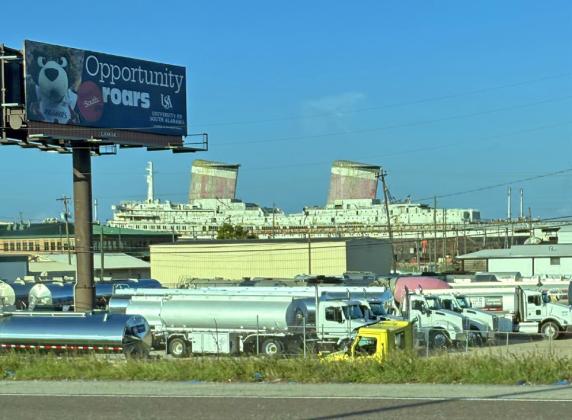 TOWEDFROMPHILADELPHIA, the SS United States is now docked in Alabama and destined to be sunk off the coast of Florida near Destin to be an artificial reef. | PHOTO BY TERRI DRAKE