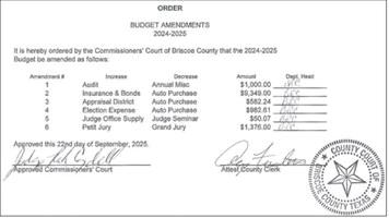 Briscoe commissioners approve new equipment and vehicle purchases