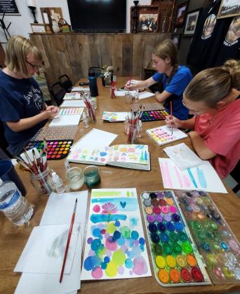 WATERCOLOR WORKSHOPS Friday evening watercolor workshops are officially under way in Caprock Country. Last week the first class was held at the Coffee Mill and Mercantile in Quitaque. Students had a great first class, getting acquainted with the basics and creating color swatches, a necessary first step for every watercolorist. | COURTESY PHOTOS