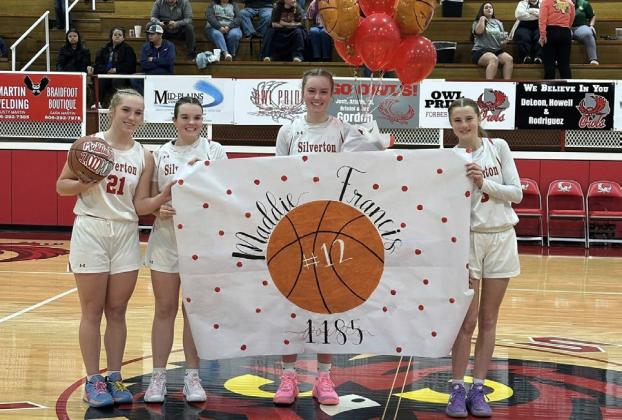 FRANCIS BREAKS 1,000 Silverton’s Maddie Francis, a senior Lady Owl, swished her 1,000 point milestone during a district matchup at home against Springlake-Earth on Friday, Dec. 19. | COURTESY PHOTO
