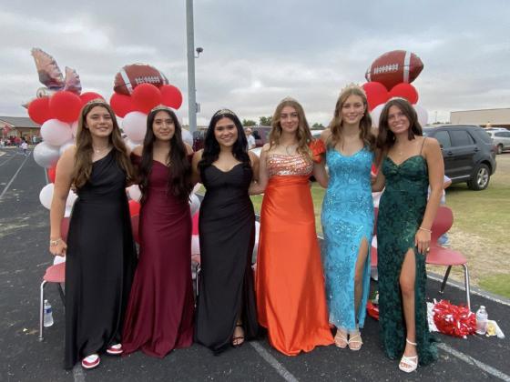 2025 HOMECOMING QUEEN CANDIDATES From left, Bella Holt, Lily Acevedo, Trinity Perez, Abigail Walton, Aubrey Francis and Melody Rampley before the Homecoming game in Silverton on Friday, August 29. | COURTESY PHOTO