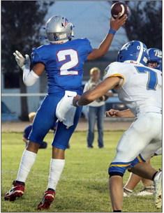PATRIOT PASS Freshman Damian Valdez, #2, took a hand-off and turned it into a pass inValley’s 33–32 overtime win over Nazareth Friday night at home. | COURTESY PHOTO