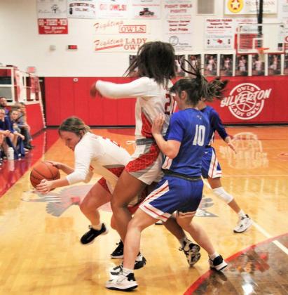 LADY OWLS FALL The Silverton Lady Owls fell to the state-ranked Valley Lady Patriots 45-33 last week in a battle to be the District 2-1A leader. Silverton slips to number 2 in the race for district. | COURTESY PHOTO