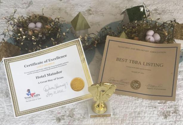 HOTEL HONORED The Hotel Matador of Matador was recognized last week by the Texas Bed &amp;amp; Breakfast Association with a Certificate of Excellence. | COURTESY PHOTOS