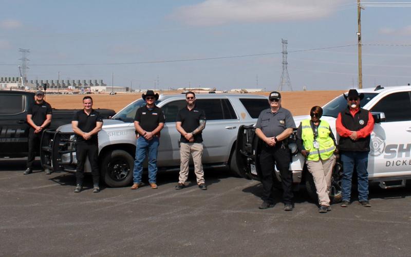 TRACKINGTRAFFIC—AND MORE Representatives from Galaxy presented new radio equipment to the Crosby County (far left), Motley County (center) and Dickens County (right) sheriff’s offices as part of a regional public safety partnership.With increasing vehicle traffic through the area, residents will appreciate the additional collaboration, and if weather or other events pose threats to public safety, departments will be better poised to coordinate efforts. | COURTESY PHOTO